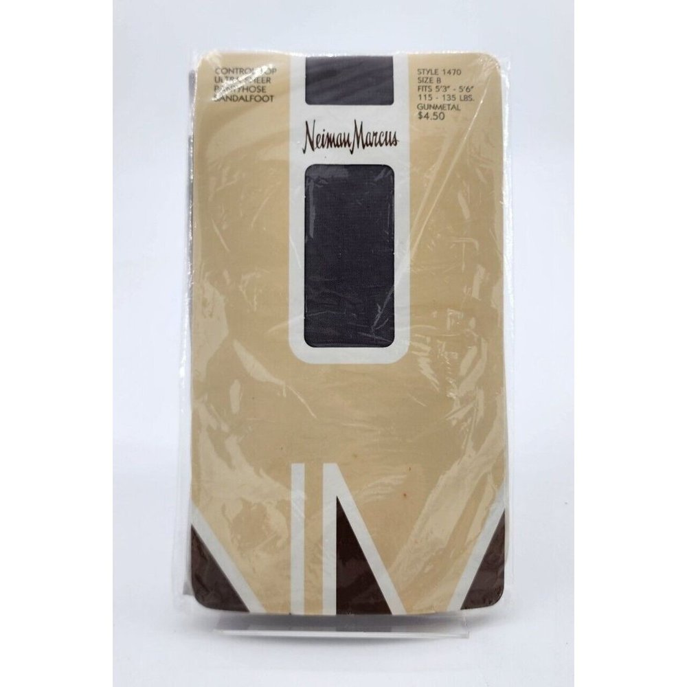 Vtg Neiman Marcus Control Top Ultra Sheer Pantyhose SandalToe 1470 Gunmetal Sz B